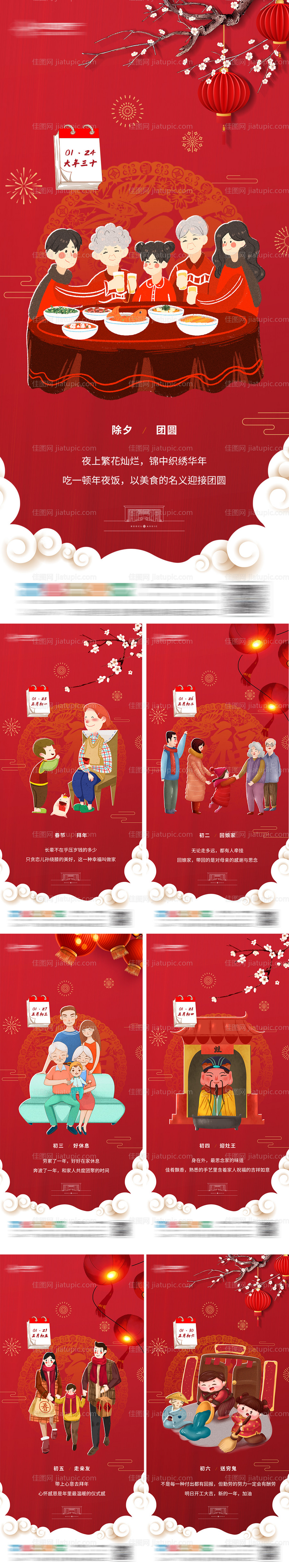 春节除夕至初六年俗系列海报-源文件